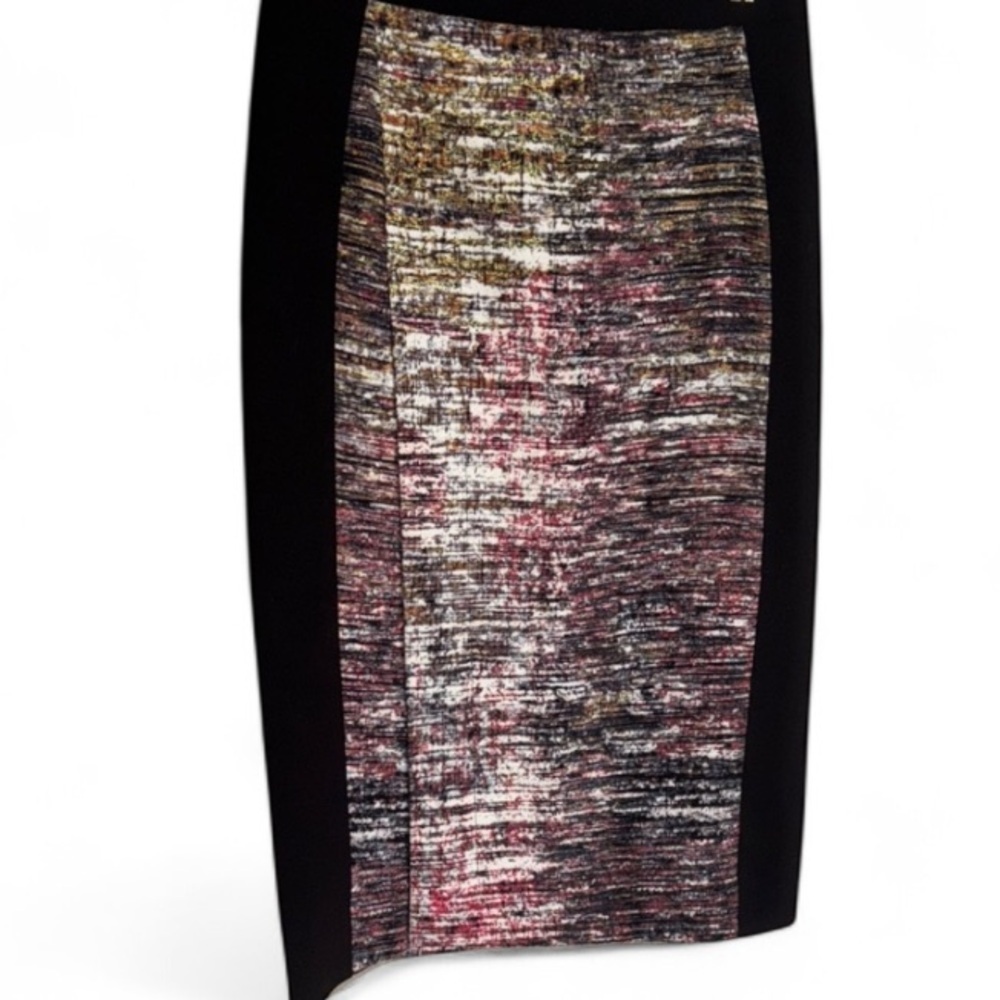 BcBGMaxAzria skirt grayce black combo knit panel slit front lined NEW pencil